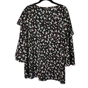Lane Bryant Black and Pink Floral Flared Sleeve Blouse Size 18/20